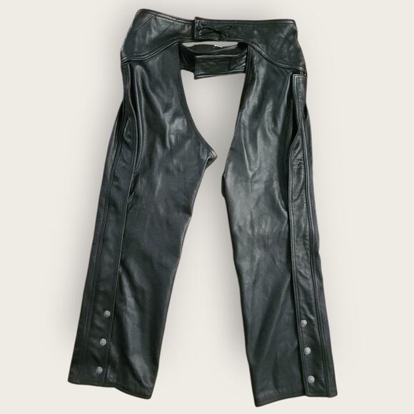 Harley Davidson Leather Chaps Women's M-L Bootleg Adjustable Zip Legs W/ Snap - Picture 8 of 10